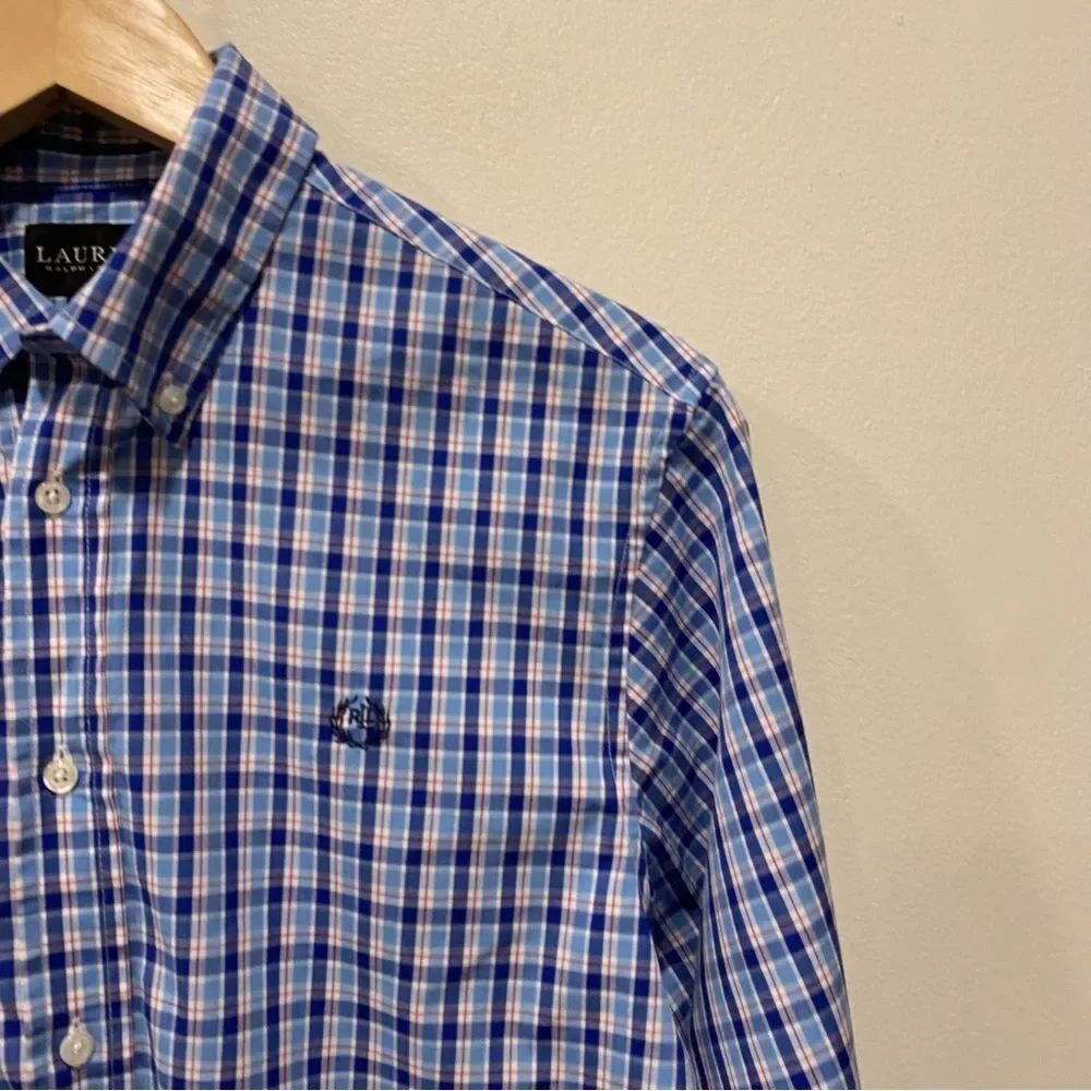 Ralph Lauren button down shirt boys size 20 blue and white plaid